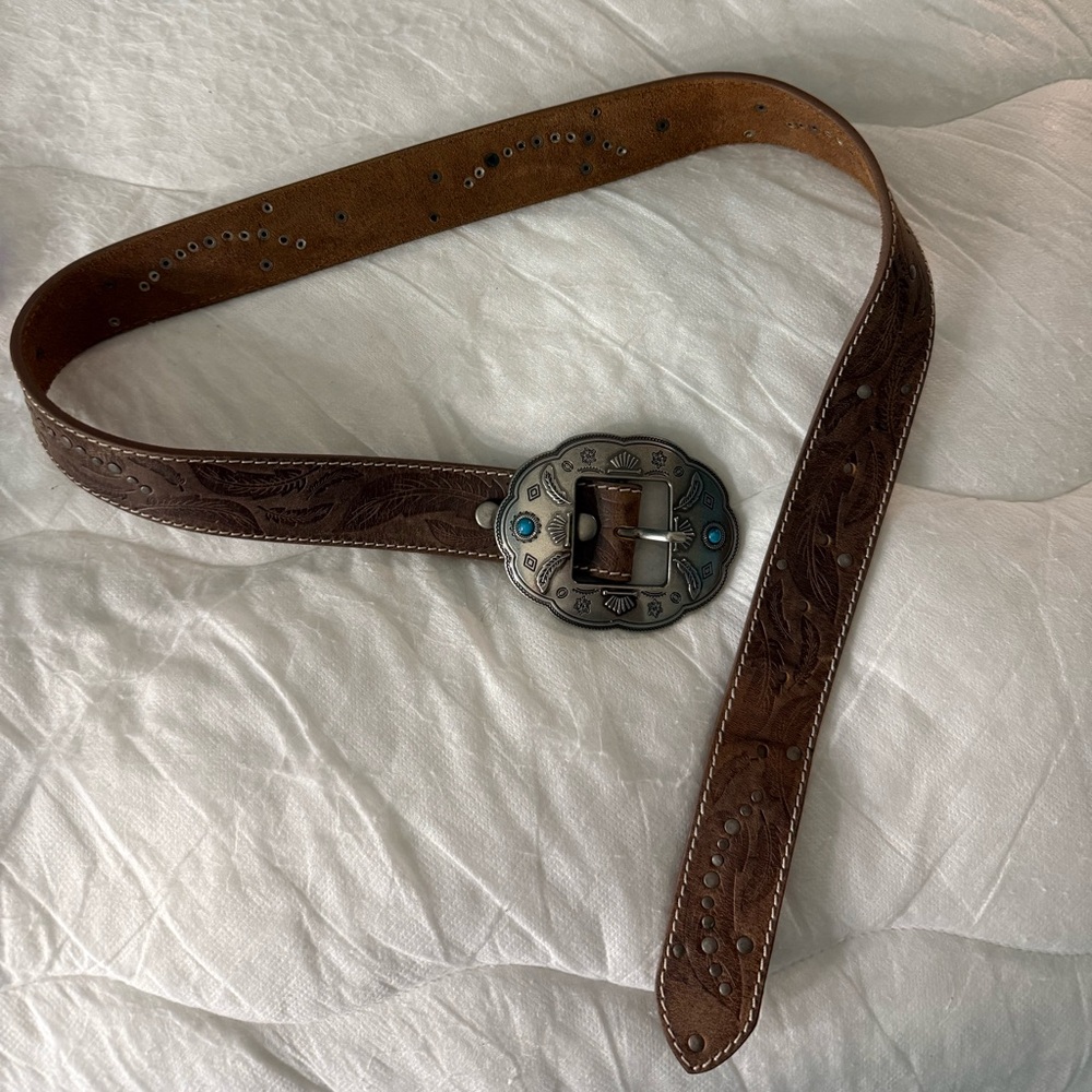 Brown Leather Belt with Silver Buckle